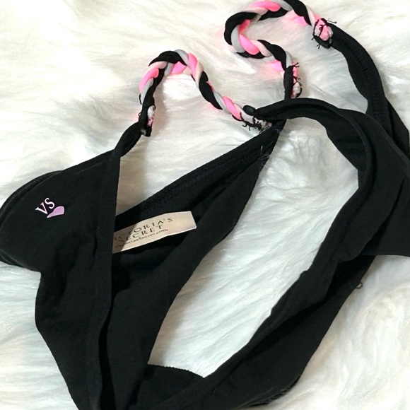 Sz M Victoria Secret  Black Bikini Bottom Brief with Pink Braided Sides - Picture 4 of 7